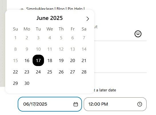 Example image of pinterest native scheduler being used for pinterest marketing. 