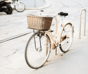 Image of a bicycle in a downtown city showing unique date ideas with bikes.