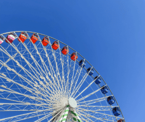 Image of a ferris wheel as a suggest of a unique date ideas for couples in the summer.