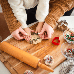 Image of mother and daughter making homemade cookies. 